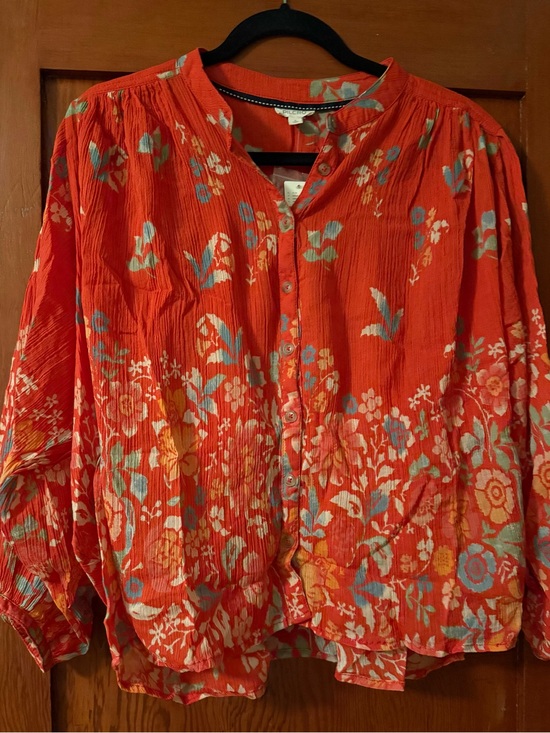 Pilcro Tops - Anthropologie Pilcro Floral Crinkle Button-Front Blouse - Red